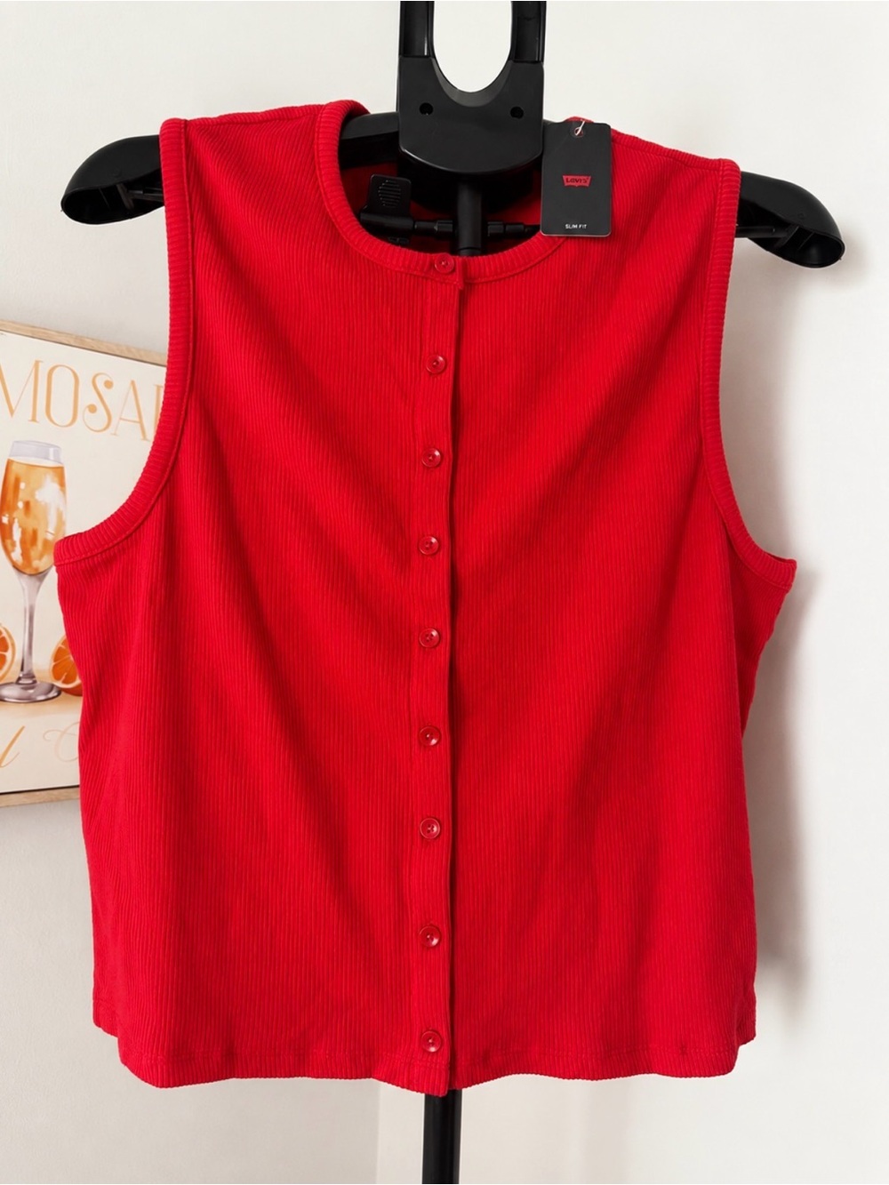 Levi's Bright Red Ribbed Button-Up Tank